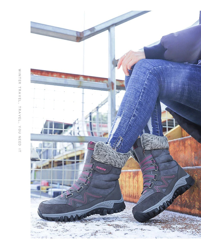 Botas de nieve con soporte de arco para mujer, botas impermeables para clima frío