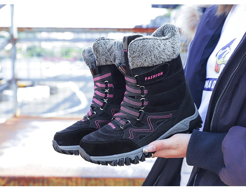 Botas de nieve con soporte de arco para mujer, botas impermeables para clima frío