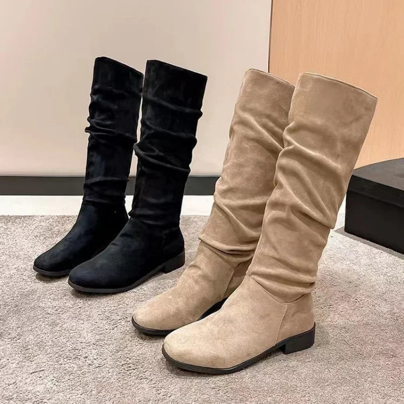 OFERTA CALIENTE 45%🔥Botas plisadas para mujer, botas altas hasta la rodilla de ante sintético aterciopelado, invierno 2024