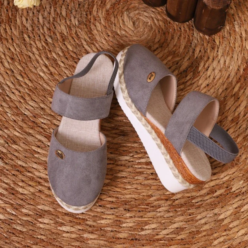 Rebajas de primavera 45%💝 Sandalias de cuña con alpargatas de punta cerrada para mujer: plataforma con tira trasera elástica