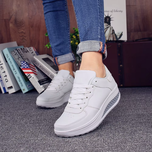 Oferta de primavera: 49 % de descuento💝 Zapatillas ortopédicas de plataforma de cuero con cordones para mujer: calzado informal para caminar