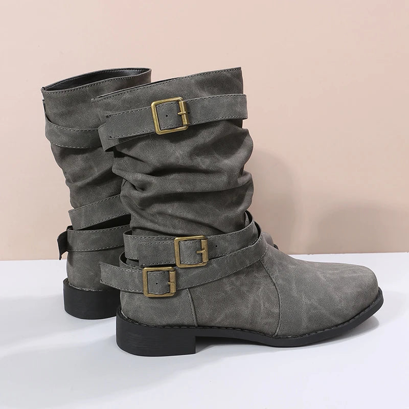 OFERTA CALIENTE 45% DE DESCUENTOš„Nuevas botas de media caƱa vintage de punta redonda para mujer OtoƱo Invierno