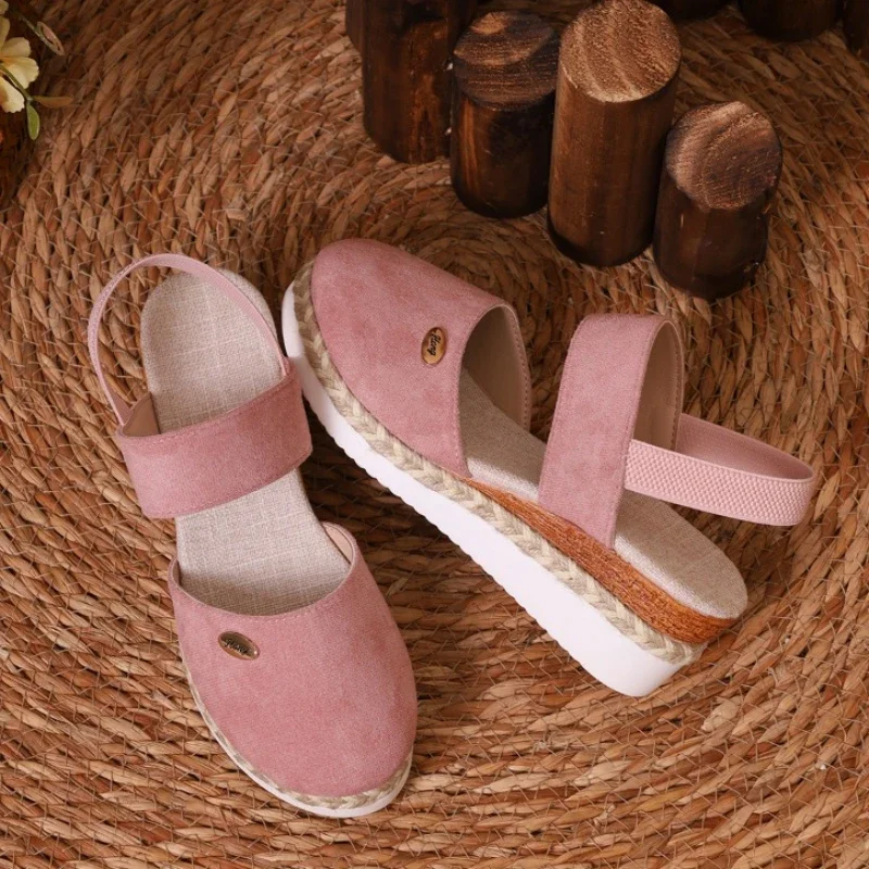 Rebajas de primavera 45%💝 Sandalias de cuña con alpargatas de punta cerrada para mujer: plataforma con tira trasera elástica