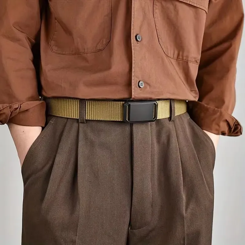 Cinturón de lona elegante para hombre con hebilla automática