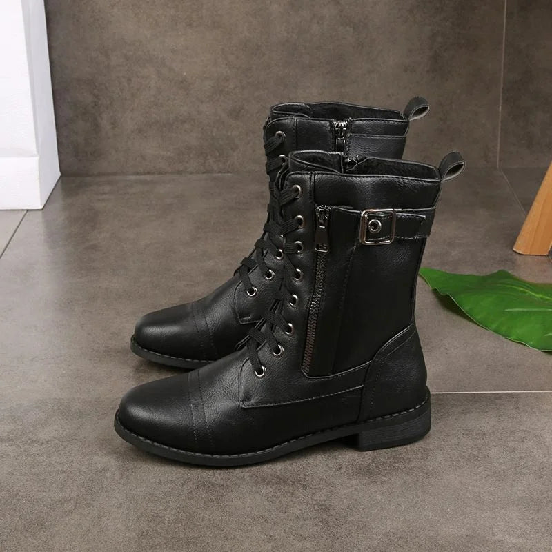OFERTA CALIENTE 70% DE DESCUENTO🔥Botas ortopédicas de cuero con cremallera lateral y punta redonda para mujer