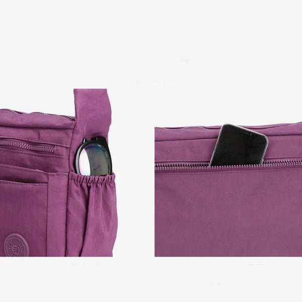Bolso bandolera informal impermeable de gran capacidad y múltiples bolsillos.