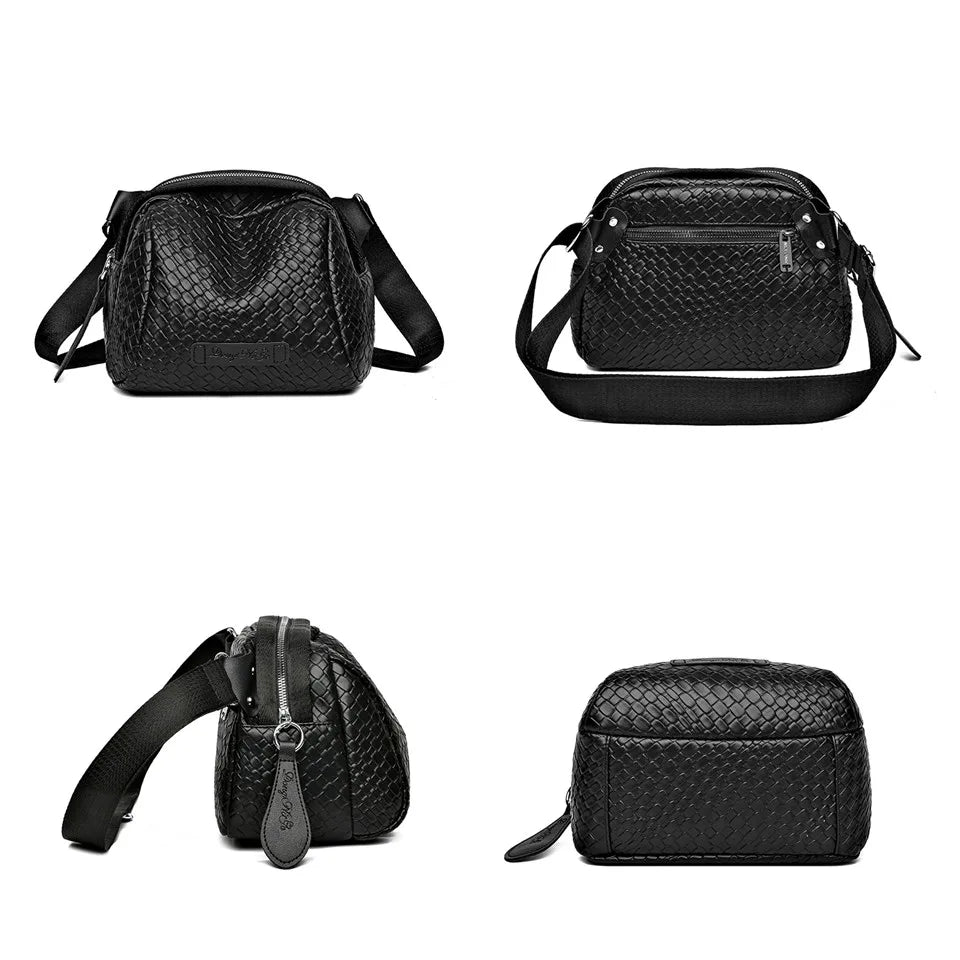 Bolso bandolera de gran capacidad tejido a mano, elegante bolso de piel tipo concha, ¡con un 45% de descuento!
