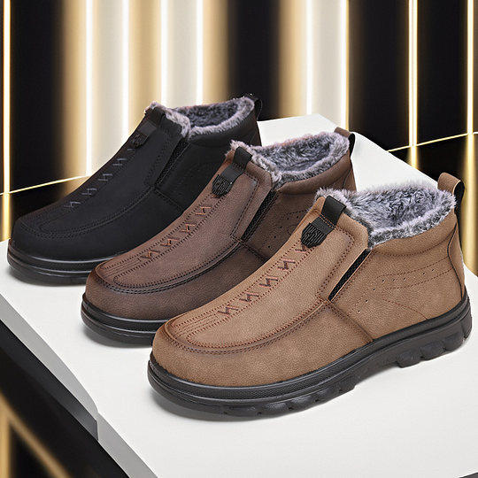 Botas ortopédicas de invierno para hombre, cálidas, de cuero, con forro de franela, con soporte para el arco, impermeables y antideslizantes.