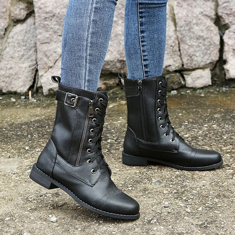 OFERTA CALIENTE 70% DE DESCUENTO🔥Botas ortopédicas de cuero con cremallera lateral y punta redonda para mujer