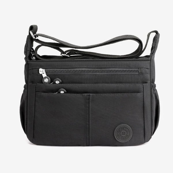 Bolso bandolera informal impermeable de gran capacidad y múltiples bolsillos.