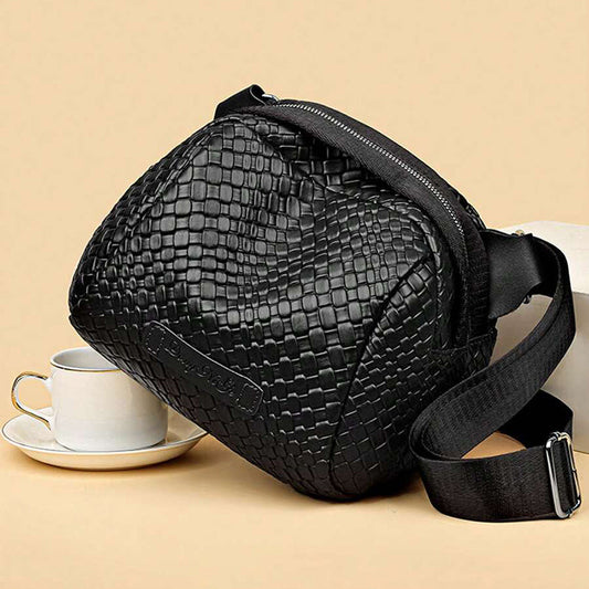 Bolso bandolera de gran capacidad tejido a mano, elegante bolso de piel tipo concha, ¡con un 45% de descuento!