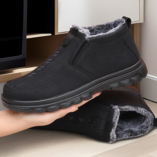 Botas ortopédicas de invierno para hombre, cálidas, de cuero, con forro de franela, con soporte para el arco, impermeables y antideslizantes.