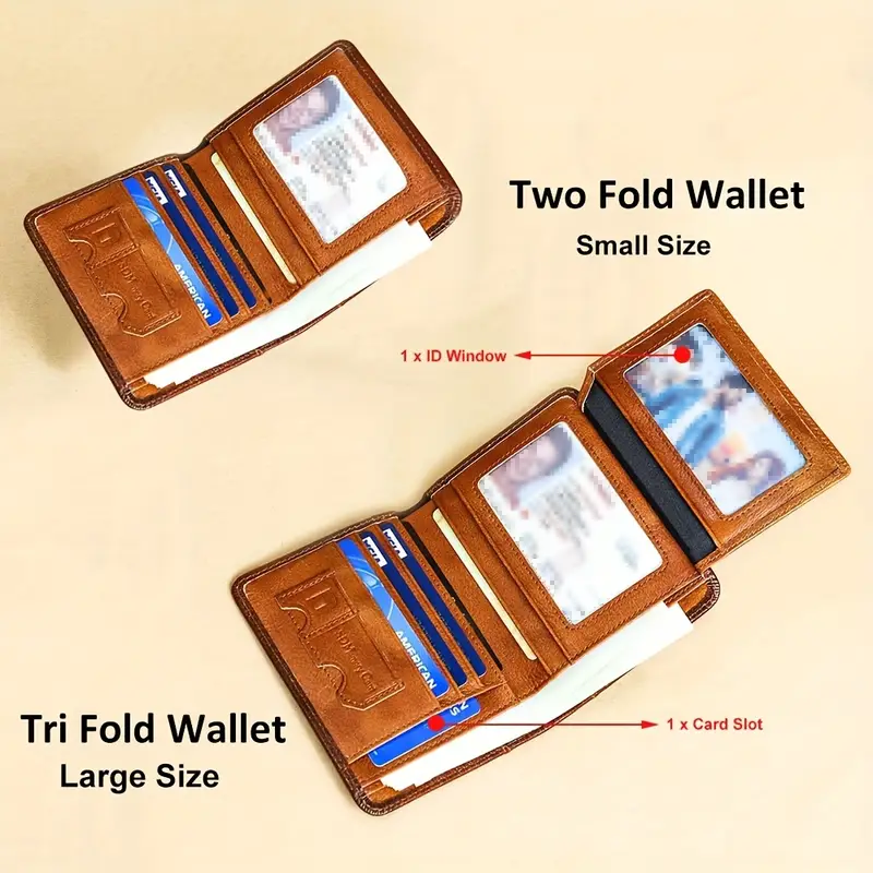 Cartera vintage de cuero genuino con bloqueo RFID para hombre, billetera triple