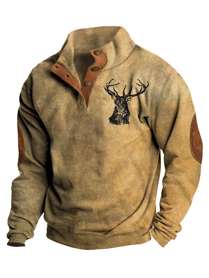 Sudadera con botones y cuello alto con estampado estilo occidental para hombre