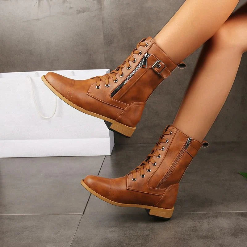 OFERTA CALIENTE 70% DE DESCUENTO🔥Botas ortopédicas de cuero con cremallera lateral y punta redonda para mujer