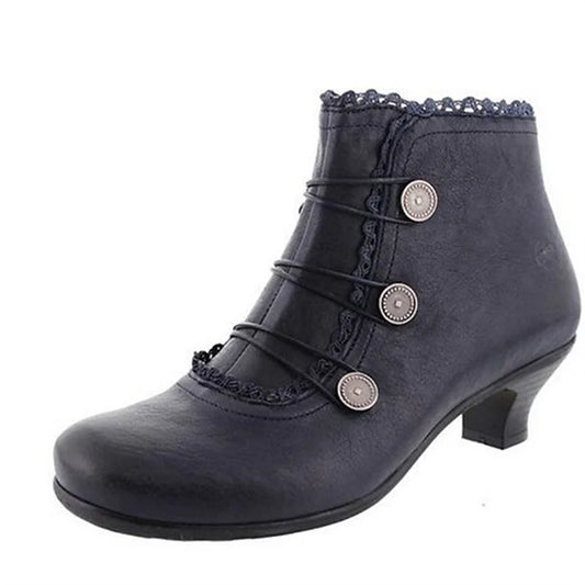 Botines victorianos negros con botones y ribete de encaje para mujer