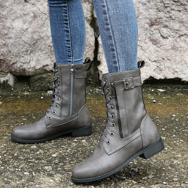 OFERTA CALIENTE 70% DE DESCUENTO🔥Botas ortopédicas de cuero con cremallera lateral y punta redonda para mujer