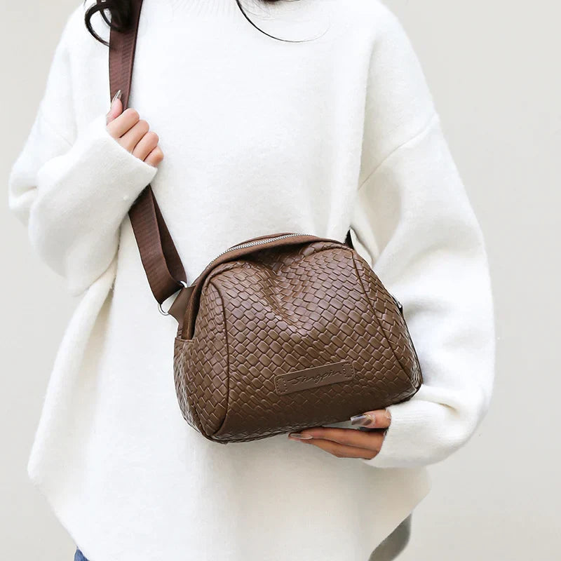 Bolso bandolera de gran capacidad tejido a mano, elegante bolso de piel tipo concha, ¡con un 45% de descuento!