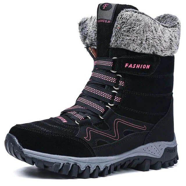 Botas de nieve con soporte de arco para mujer, botas impermeables para clima frío