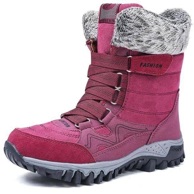 Botas de nieve con soporte de arco para mujer, botas impermeables para clima frío