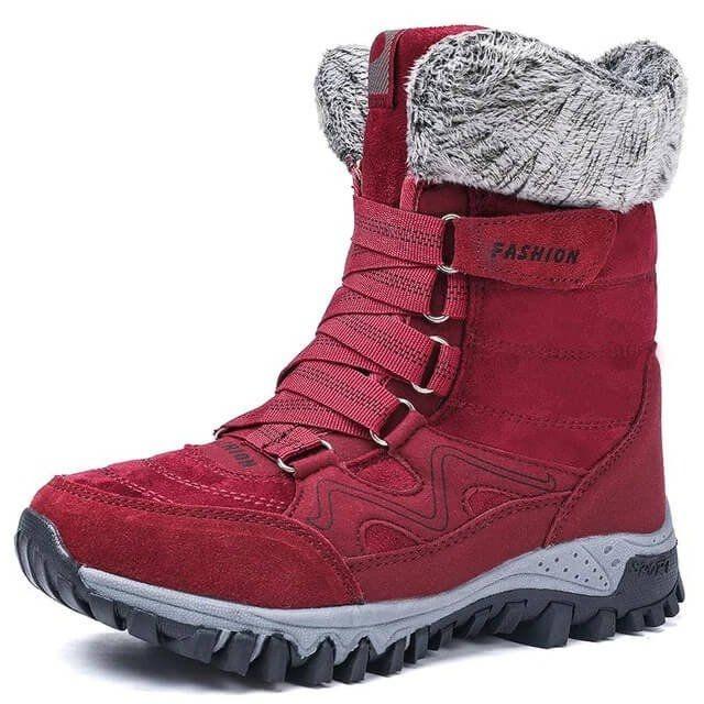 Botas de nieve con soporte de arco para mujer, botas impermeables para clima frío