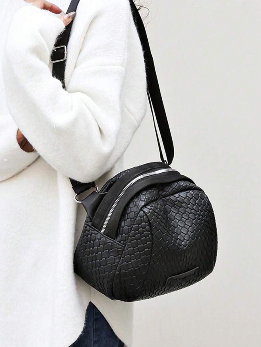 Bolso bandolera de gran capacidad tejido a mano, elegante bolso de piel tipo concha, ¡con un 45% de descuento!