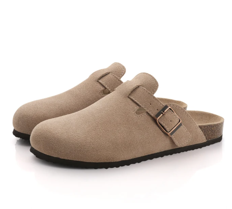 Zuecos de corcho con plantilla suave para primavera y verano, zuecos de piel de ante.