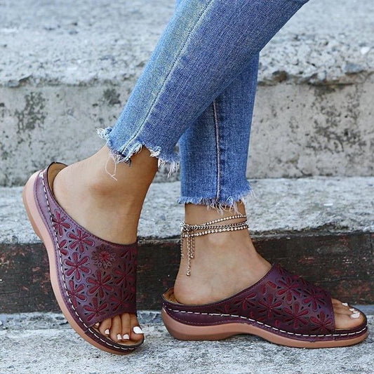 Sandalias ortopédicas vintage de cuero para mujer con soporte para el arco del pie, cómodas