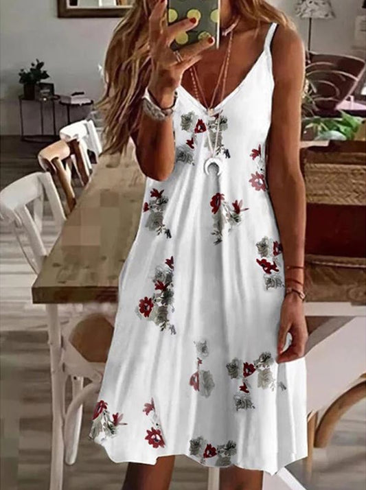 Vestido lencero holgado con cuello en V y estampado sexy