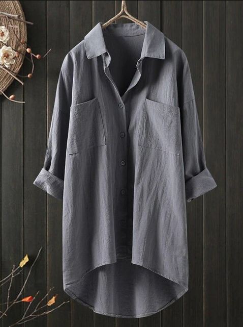 Camisa holgada de algodón y lino de color liso con temperamento