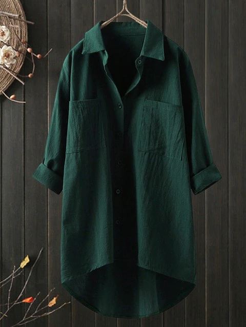 Camisa holgada de algodón y lino de color liso con temperamento