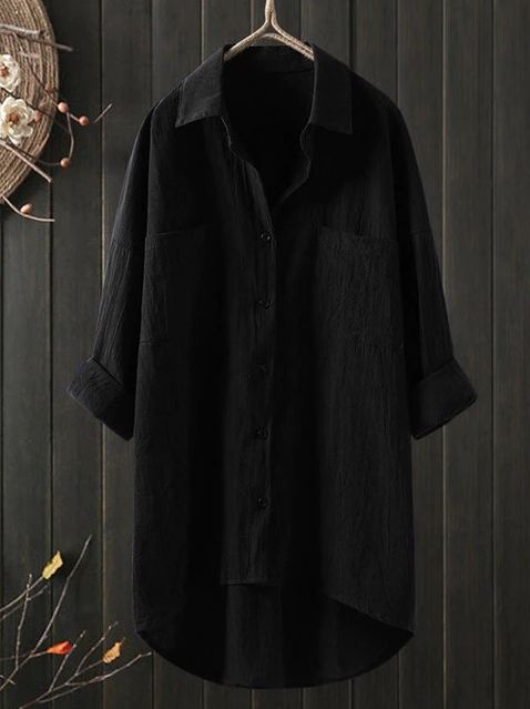 Camisa holgada de algodón y lino de color liso con temperamento