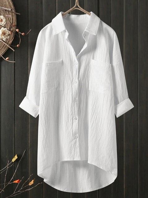 Camisa holgada de algodón y lino de color liso con temperamento