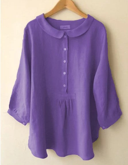Blusa lisa dulce de manga larga de talla grande