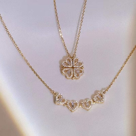Collar con forma de corazón de cuatro hojas