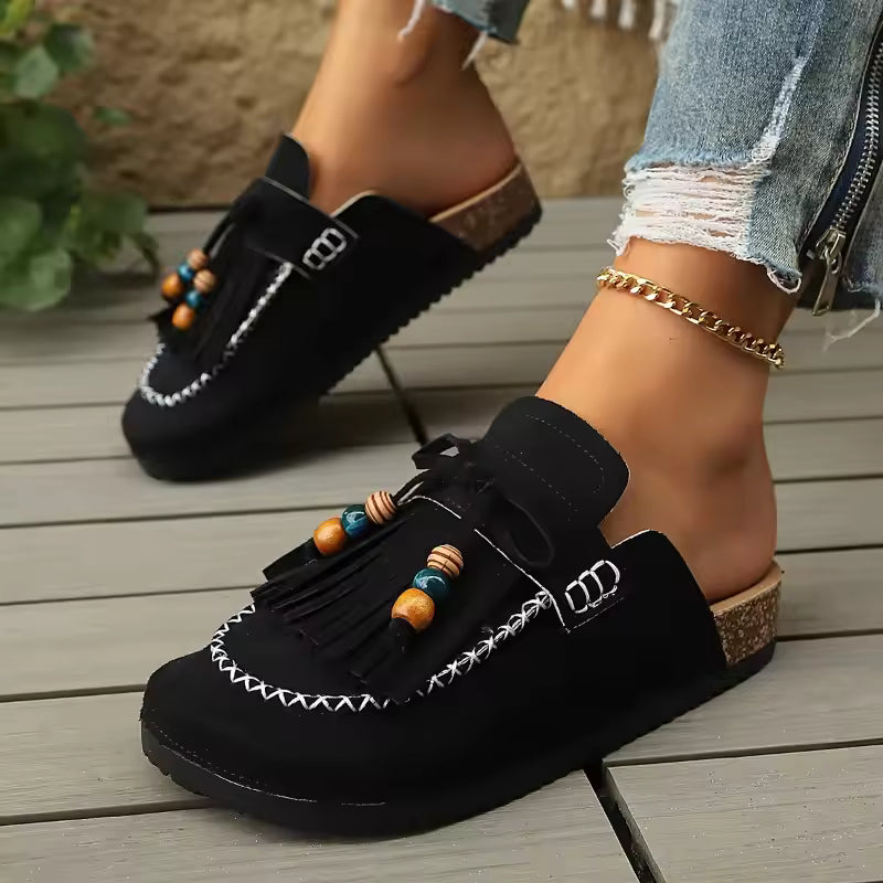 Bohemian Style Women's Slip-on Shoes, Wedge Heel Thick Soled Sandals