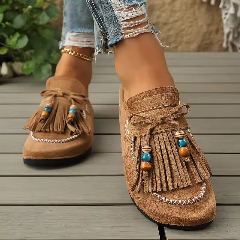 Bohemian Style Women's Slip-on Shoes, Wedge Heel Thick Soled Sandals