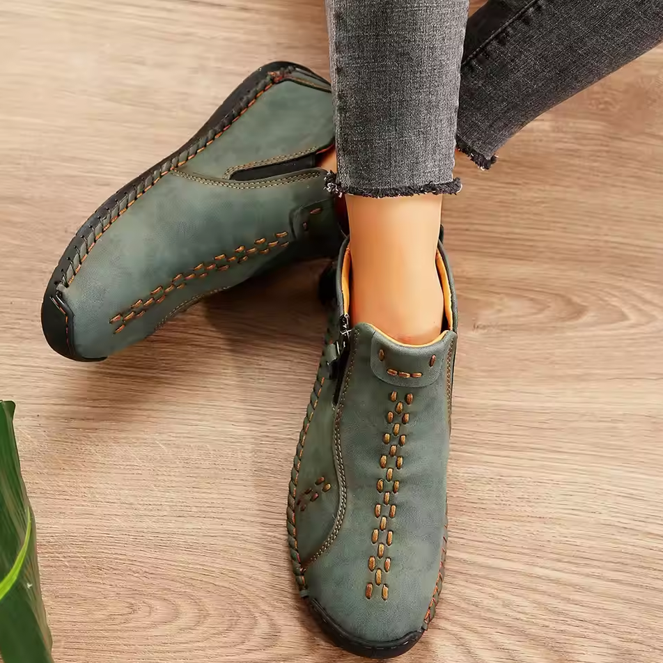 Women’s Hand-Stitched Comfort Ankle Boots – Easy Side Zip