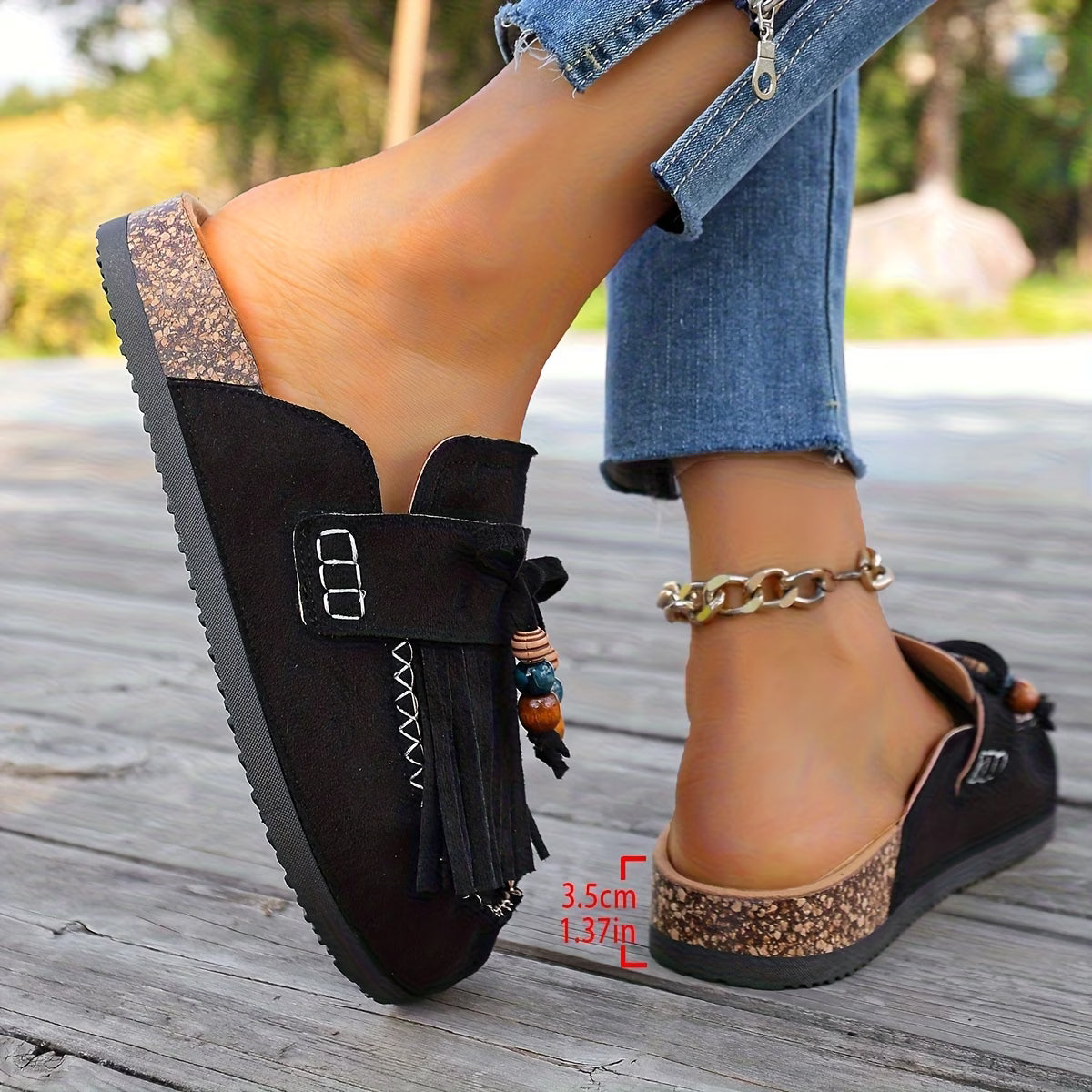 Bohemian Style Women's Slip-on Shoes, Wedge Heel Thick Soled Sandals